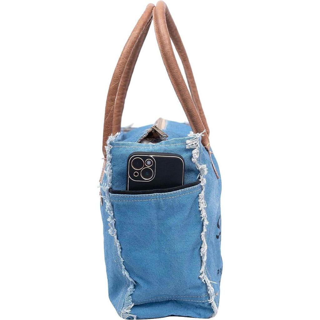 Сумки Sel De Mer Ручная сумка из переработанного холста Большая сумка из переработанного холста и воловьей кожи Сияющая кожаная сумка из переработанного холста