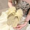Плоские тапочки из конопли, женские, лето 2024, корейская версия плетеных сандалий с кисточками, уличные туфли, женские шлепанцы