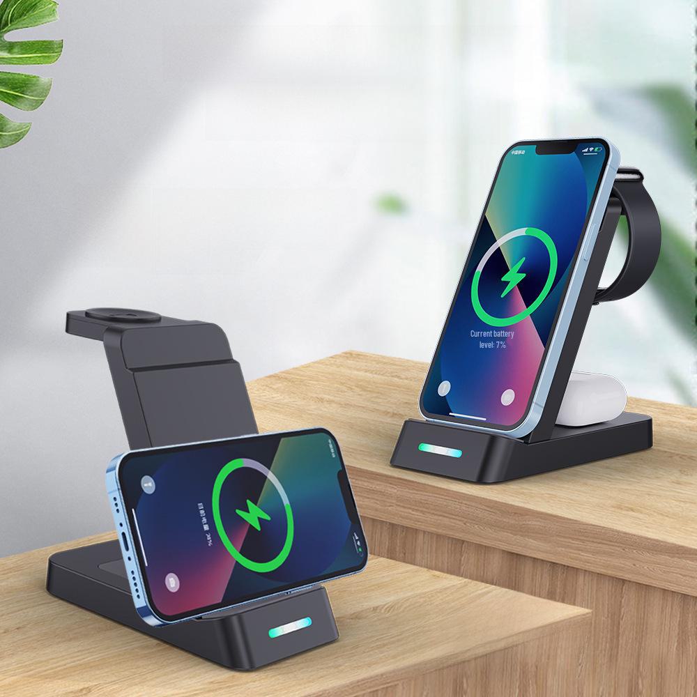 Быстрое беспроводное зарядное устройство 3-в-1 для iPhone, наушников и часов Samsung
