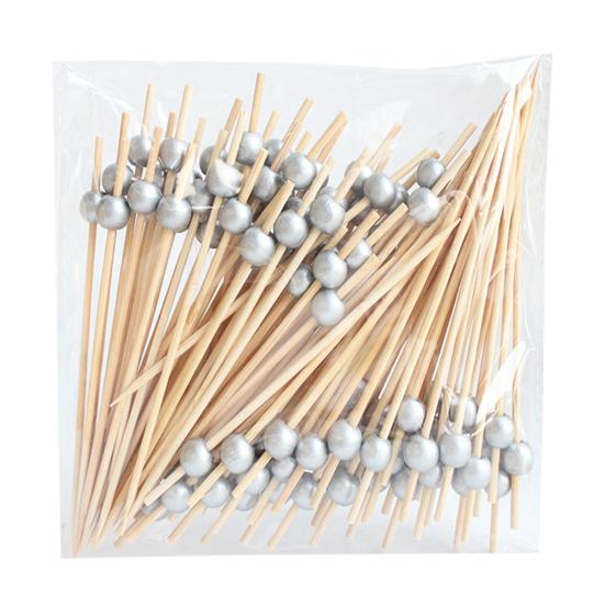 100Pcs Fancy Bamboo Cocktail Picks with Gold Ball End Biodegradable Environmentally Friendly Bamboo Fruit Fork