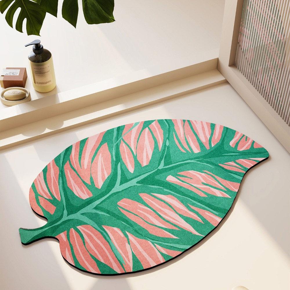 Quick-drying Leaves Doormat Non-Slip Entryway Rug Modern Floor Mat  for Bathroom&Toilet Decoration