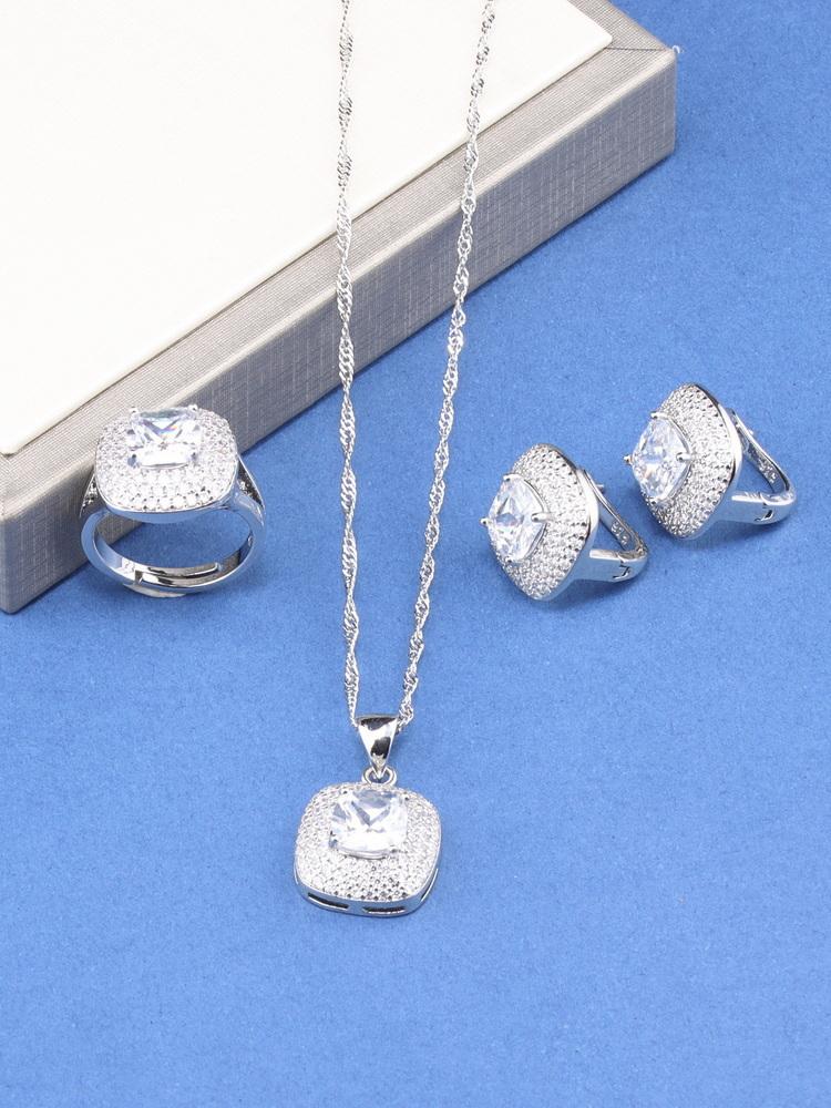 Уникальные квадратные изящные ювелирные изделия для женщин подарок свадьба элегантное колье и клипсы кольцо циркон наборы из 4 предметов