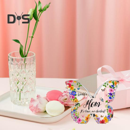 Акриловое украшение в виде бабочки. Подарок маме от дочери или сына. Прозрачное настольное украшение на День матери. Подарок на День святого Валентина.