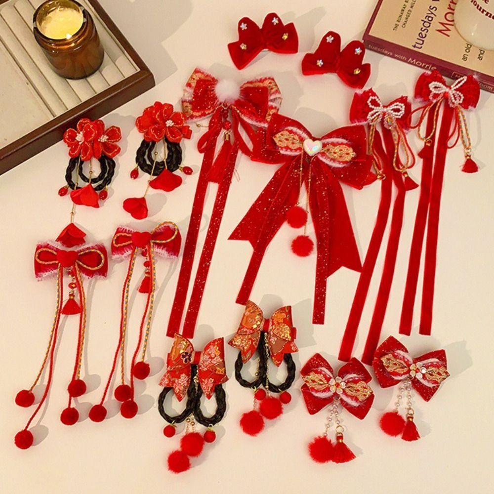 Парик Плюшевый Шар Заколка для Волос Лента Принцесса Цепочка на Лоб Милый Красный Бант Зажим для Волос Женщины