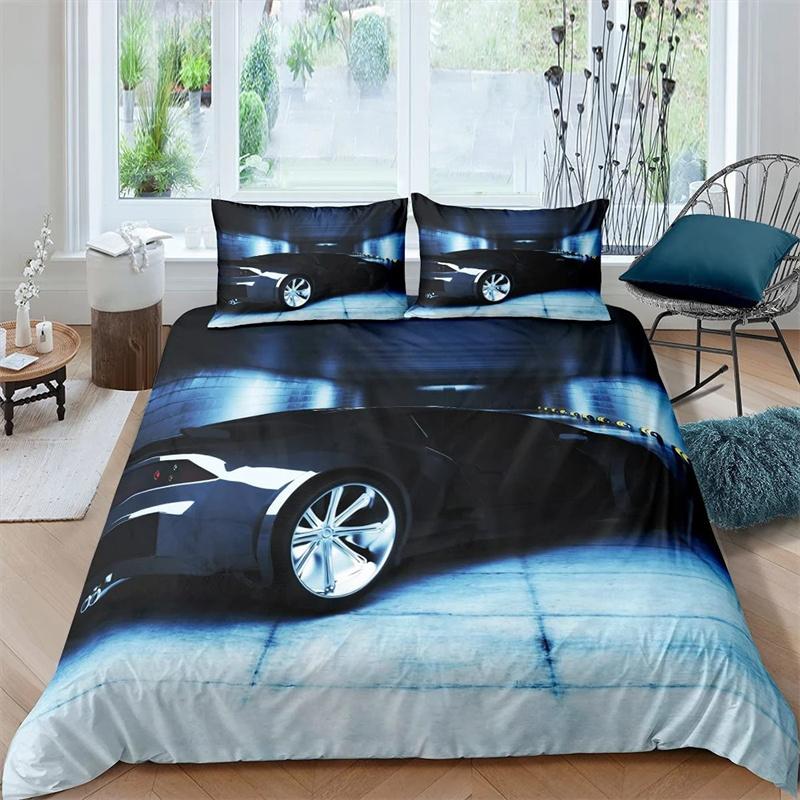 Race Car King Queen Duvet Cover Cool Speed Racing Bedding Set Teens Men Black Sport Car Quilt Cover Polyester Comforter Cover