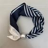 47*15cm Small Square Scarf with Pearl Necklace, Magnetic Clasp, Lazy Person’s Scarf, Women’s Neck Guard, Choker, Clavicle Chain, Scarf