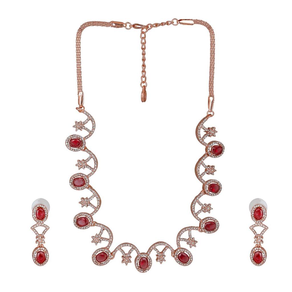 Gorgeous Estele Women's Necklace In Rose Gold Plated Crystals