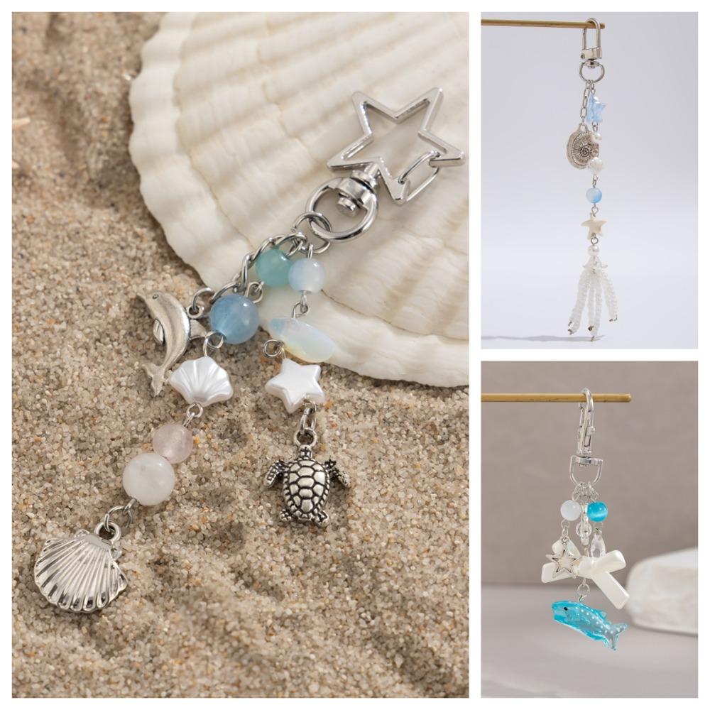 Imitation Pearl Ocean Style Keychain Zinc Zinc Alloy Shell Dolphin Tassel Pendant Backpack Decor