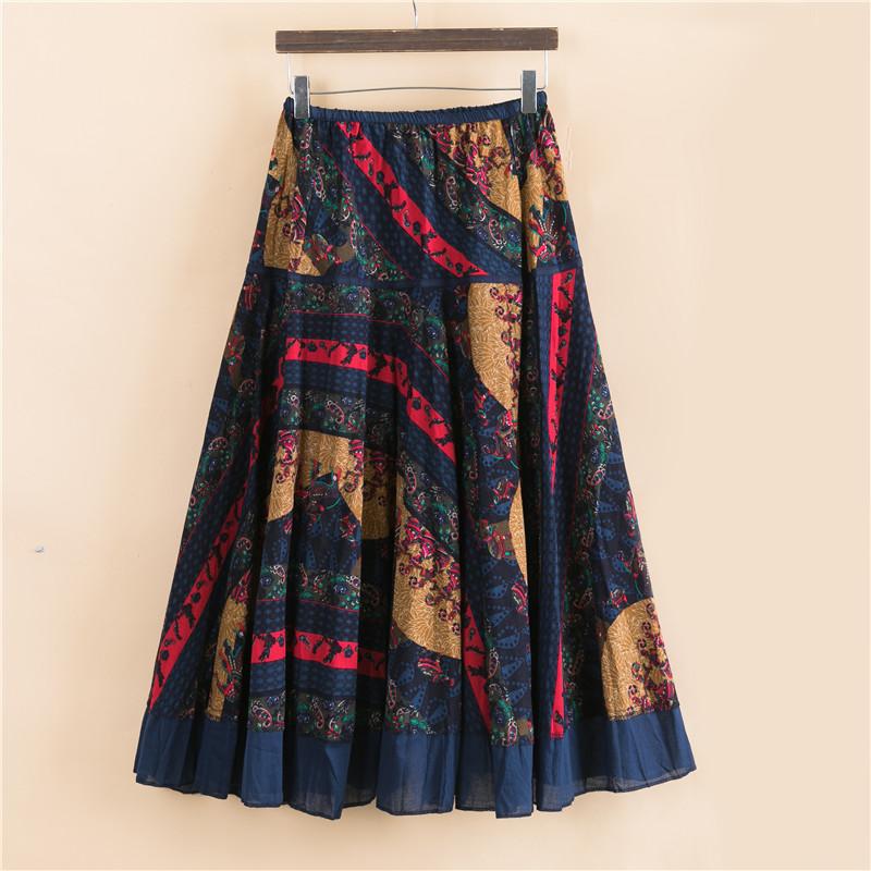 Spring Summer Fashion Women's Cotton Linen High Waist Slim Half Length Temperament Check Print Swing Skirt Plus Size
