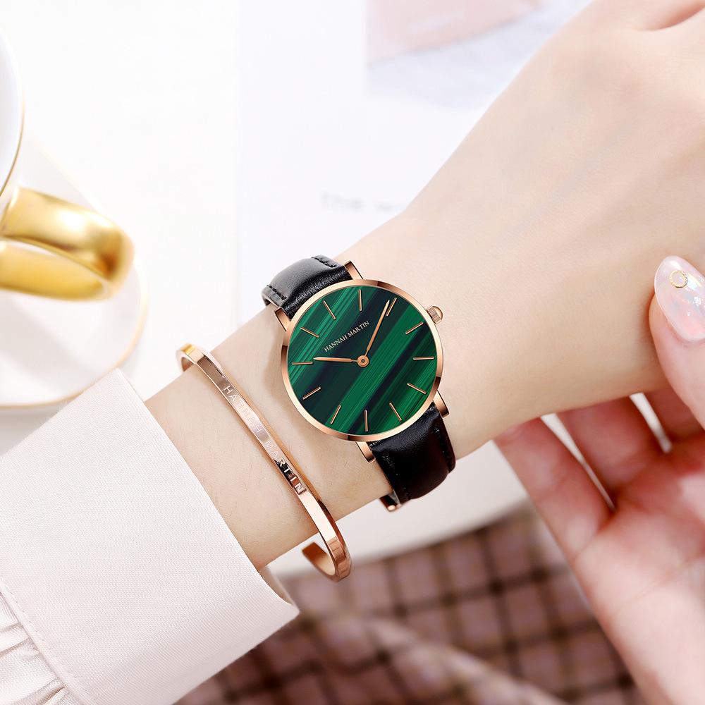 Luxury Quartz Watch Waterproof Women Green Malachite Stone Leather Ladies Top Brand Wrist Watches