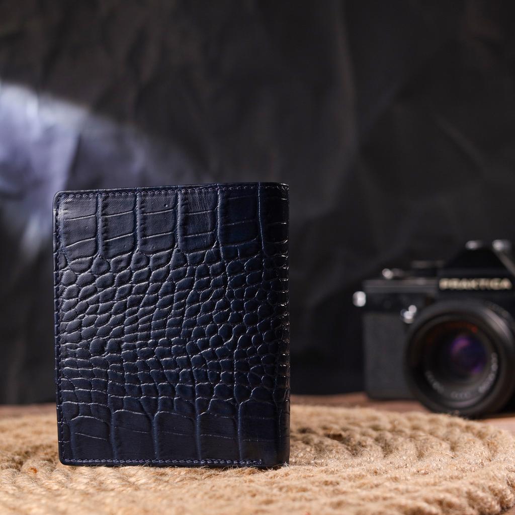 Необычное мужское портмоне из натуральной фактурной кожи CANPELLINI Purse 21499 Синее