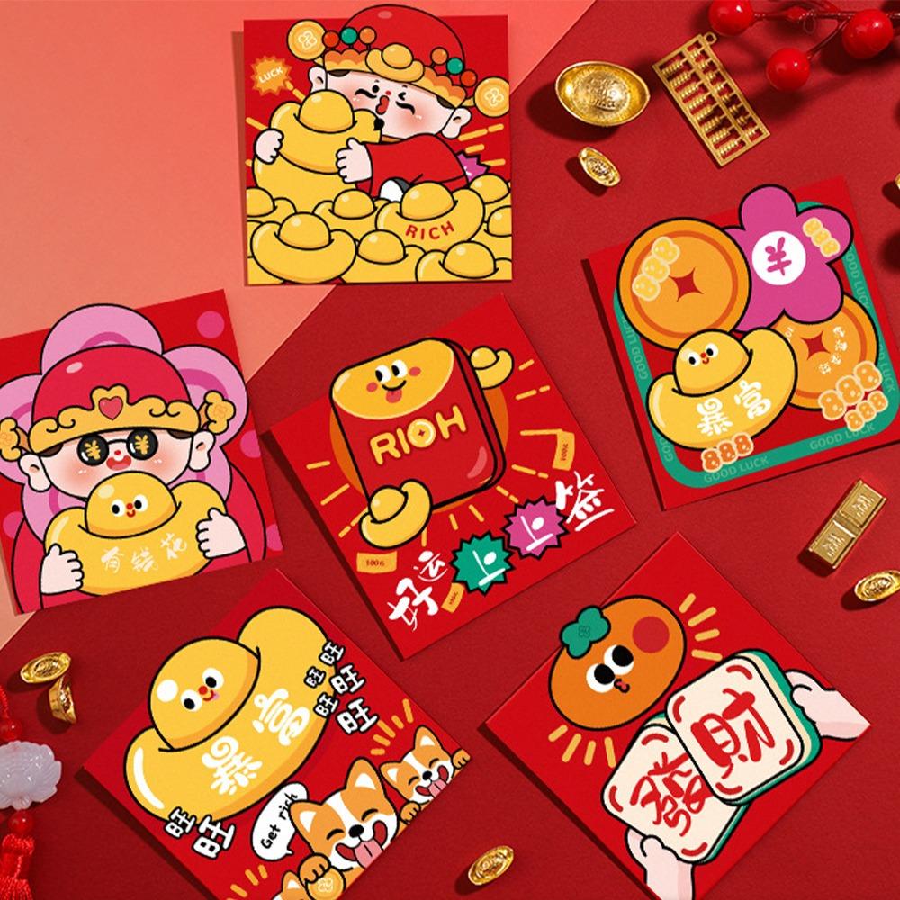 6pcs Chinese Style 2025 Snake Year Red Envelopes Cartoon New Year Money Packets  Graduation