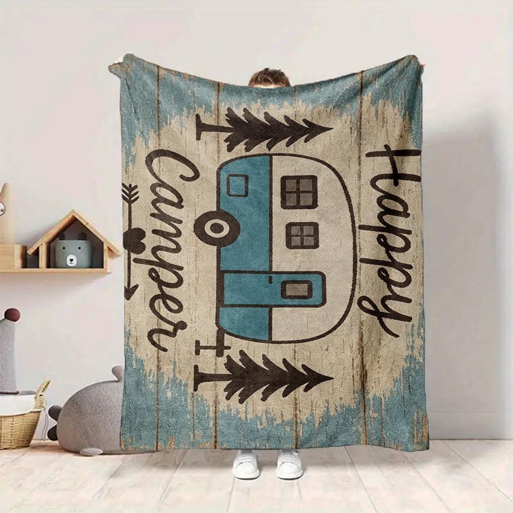 1Pc Camper Happy Camper Blanket Soft And Comfortable Casual Warm Camping Travel Christmas Halloween Xmas Gift M92874