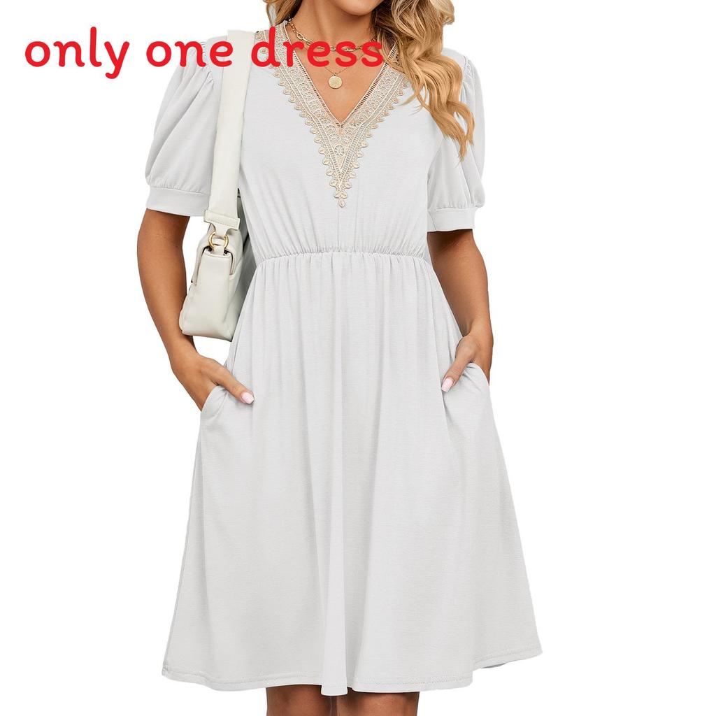 Urban Style Dress With Pockets And V Neck For Spring Casual Wear