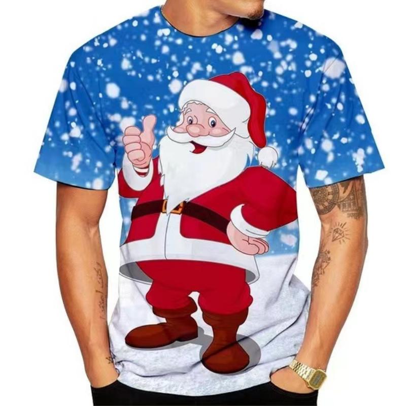 Christmas Elk 3D Print T Shirt For Men X'mas Harajuku Streetwear Fashion O-neck Short Sleeve Tops New Year Gift Oversized T-shirts