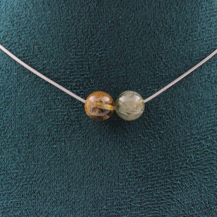 Stones and Minerals. Necklace 2 Beads Quartz Rutile 8 Mm Stainless Steel Chain Necklace Women, Men. Customizable Size.