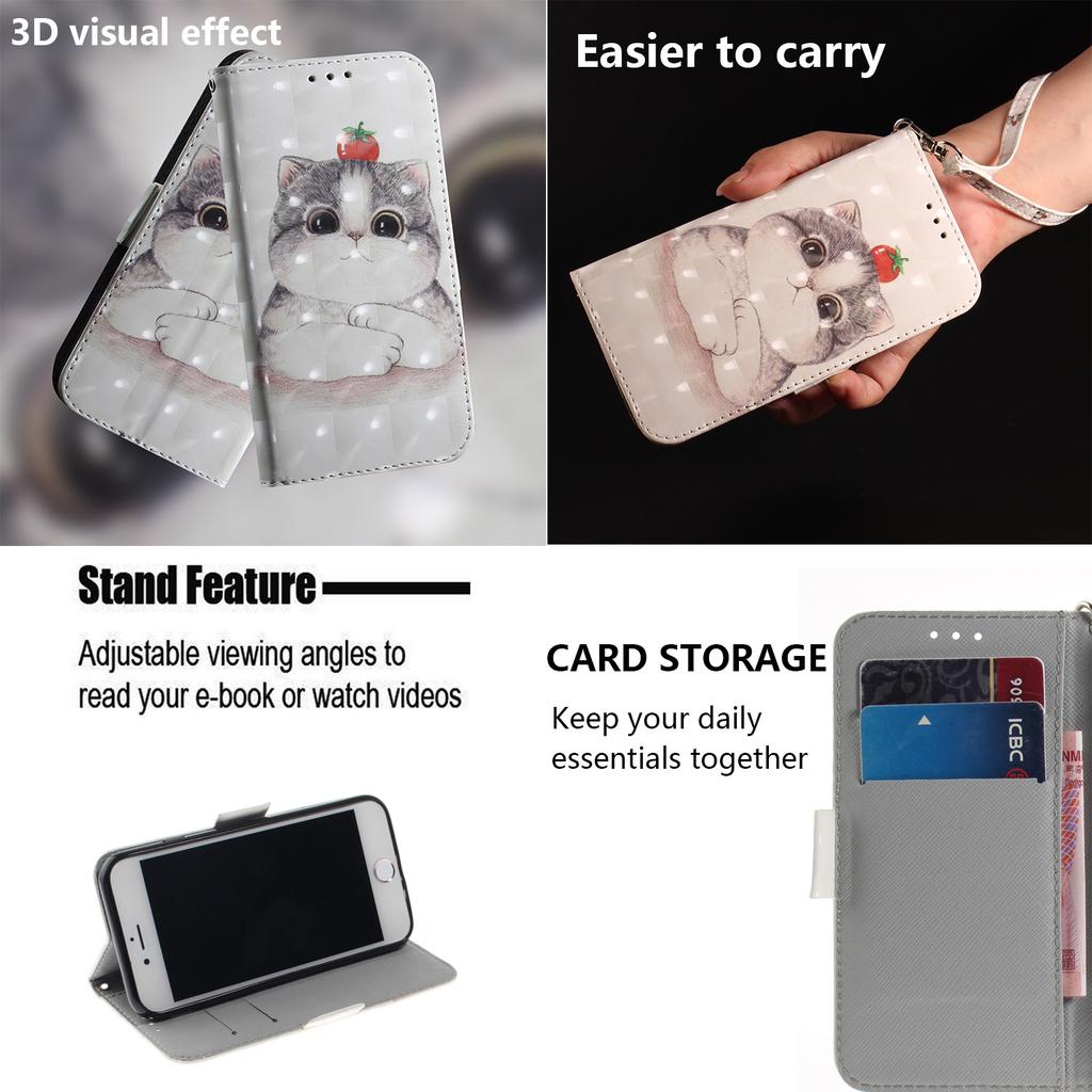 3D-картина Серо-Белый Толстый Кот с рисунком Кошелек из искусственной кожи с iPhone Samsung Umidigi Infinix TECNO... Подходит для более чем 900 моделей телефонов