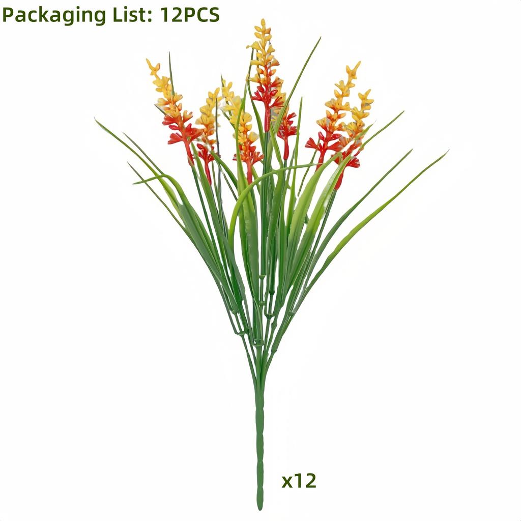 12 пучков искусственной лаванды и обезьяньей травы - Устойчивые к УФ-излучению пластиковые зеленые кустарники для наружного домашнего садового декора