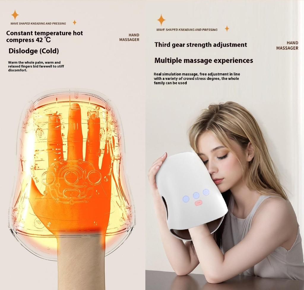 3D Массажер для рук с воздушной компрессией и подогревом - Облегчение боли в пальцах/ладонях/запястьях, Регулируемая теплая терапия