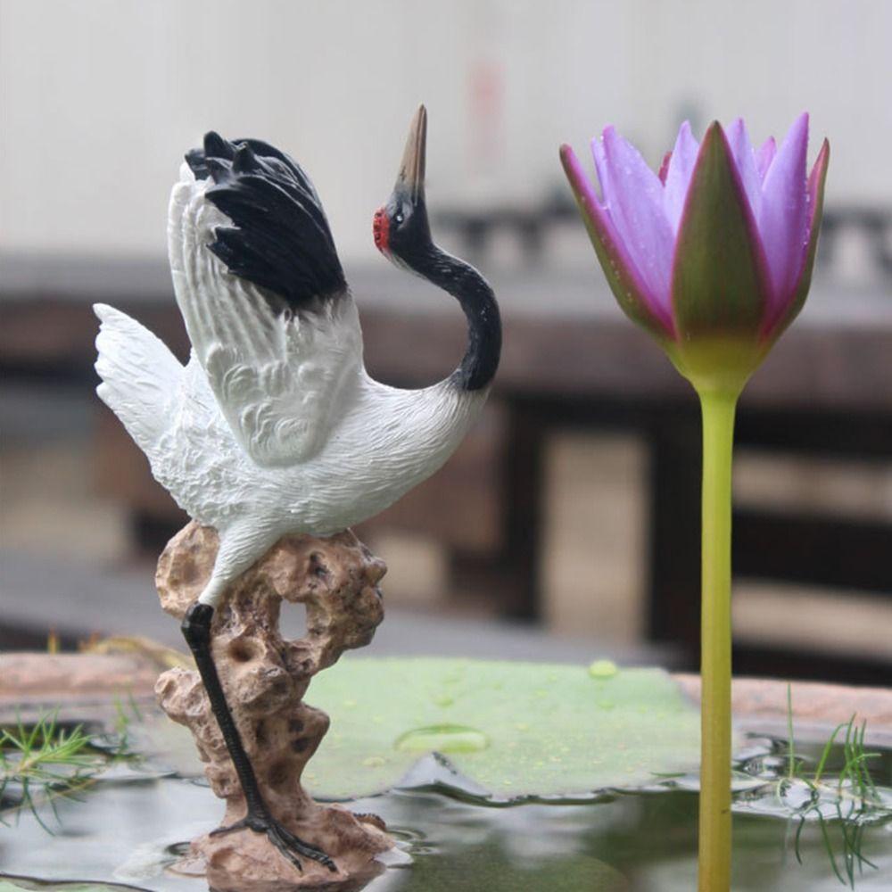Cartoon Fairy Crane Figurine Mini Crane Resin Ornament Holiday Gift Crane Garden Statue  Bedroom