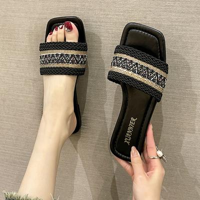 Девушка плоская подошва односложные шлепанцы год лето новые модели выходят ретро ин трендовый темперамент универсальные большого размера шлепанцы женские