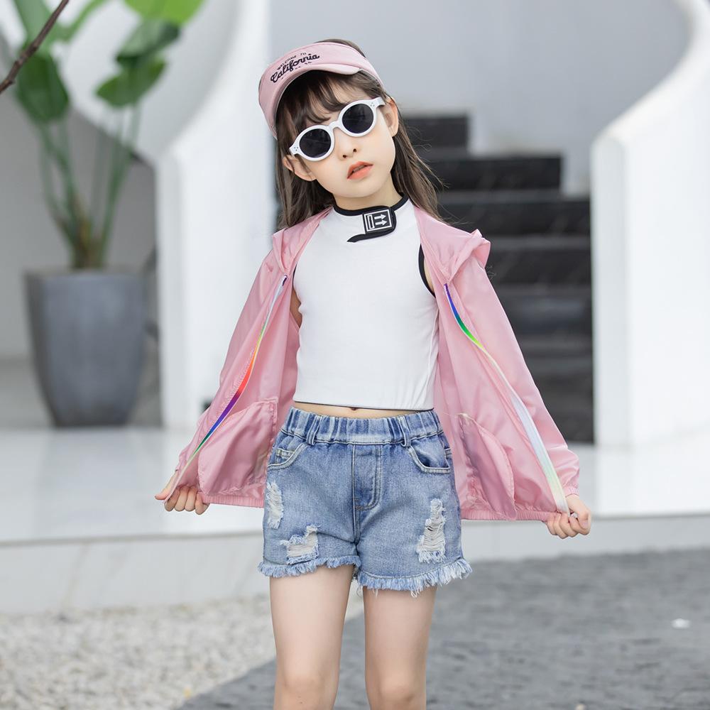 Детская солнцезащитная куртка для мальчиков и девочек, кожаное пальто, радужная солнцезащитная одежда с капюшоном, рубашка с кондиционером