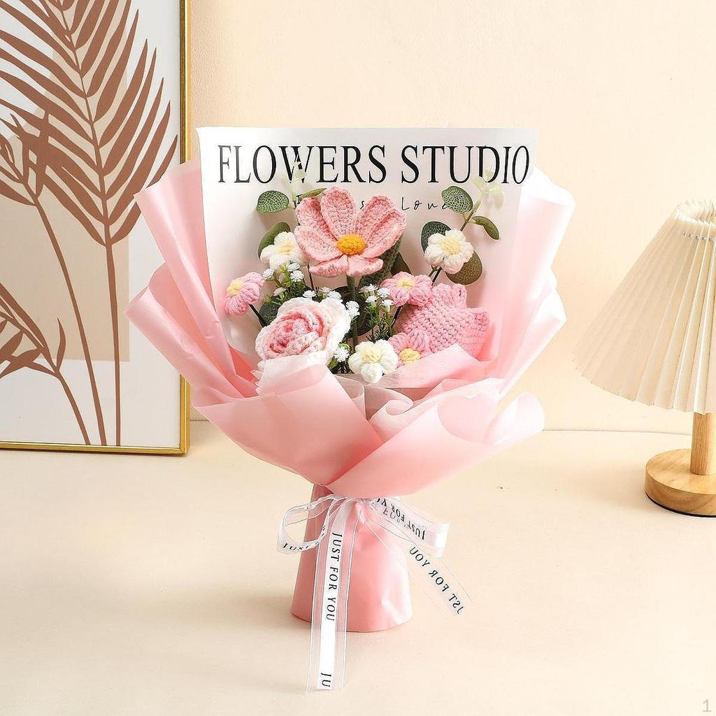 Crochet Bouquet Knitted Artificial Gesang Flowers Decorative Completed Mother Day Gift