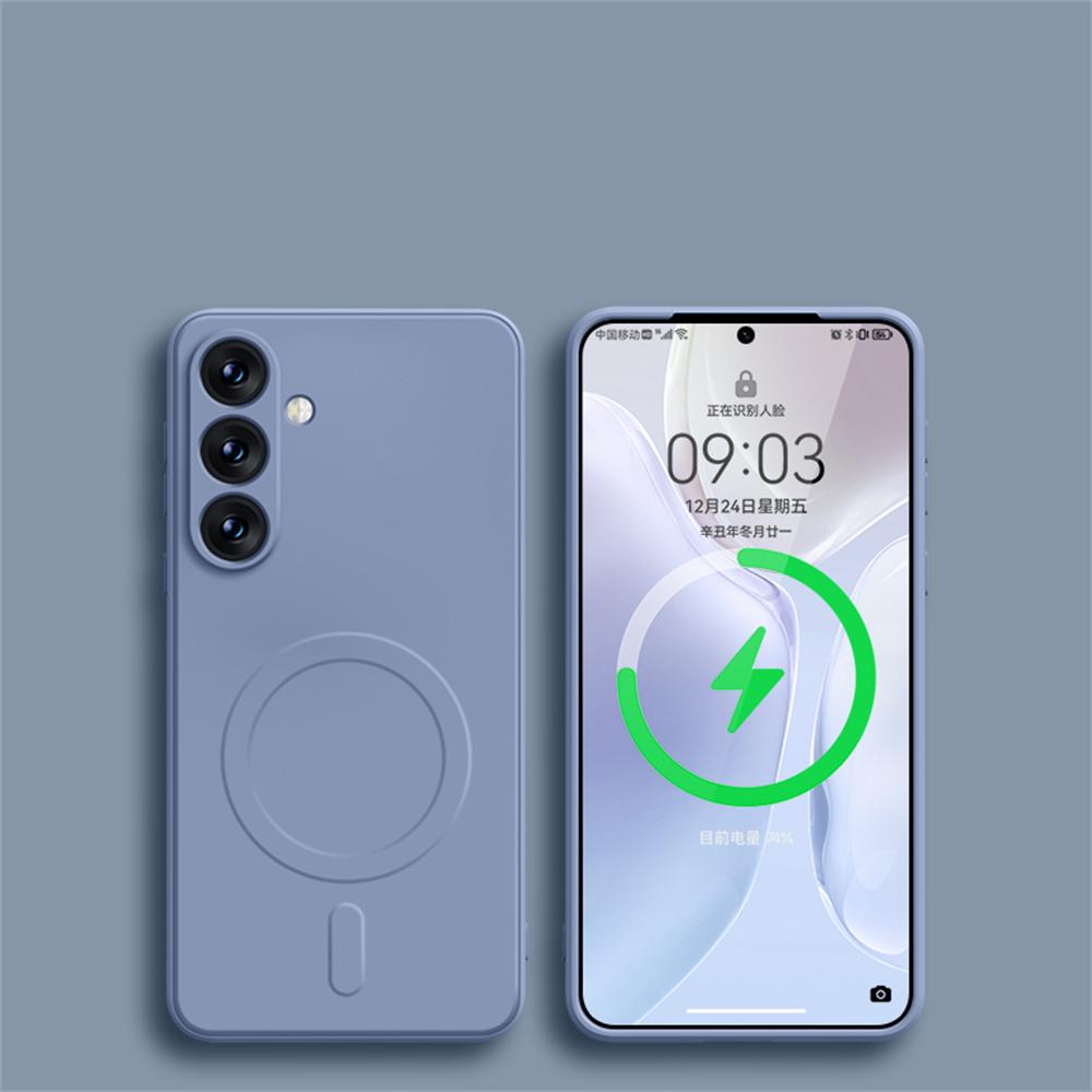 Квадратный жидкий силиконовый магнитный чехол с беспроводной зарядкой для Samsung Galaxy S24 Ultra S23 FE S22 S21 Plus противоударный чехол Magsafe