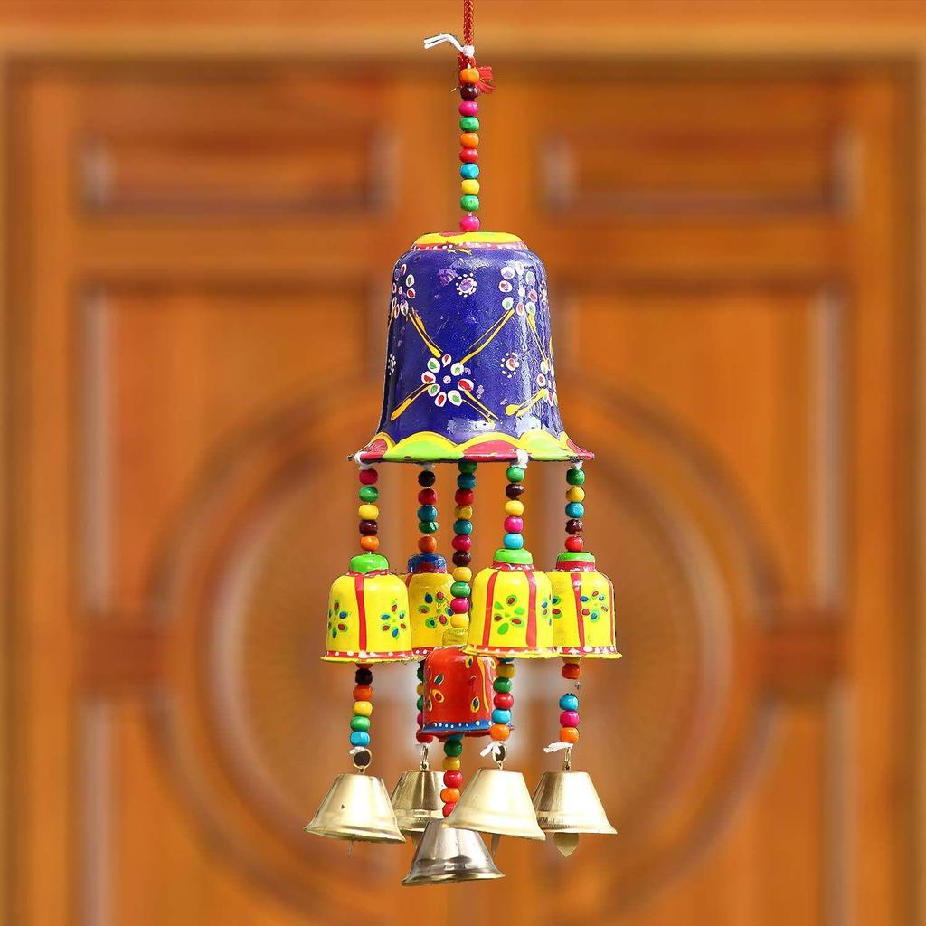 Multicolor Handcrafted Beautiful Bell Shaped Door Window Wall Hanging Wind Chimes Decorative Showpiece- Diwali Decoration Items for Home Decor