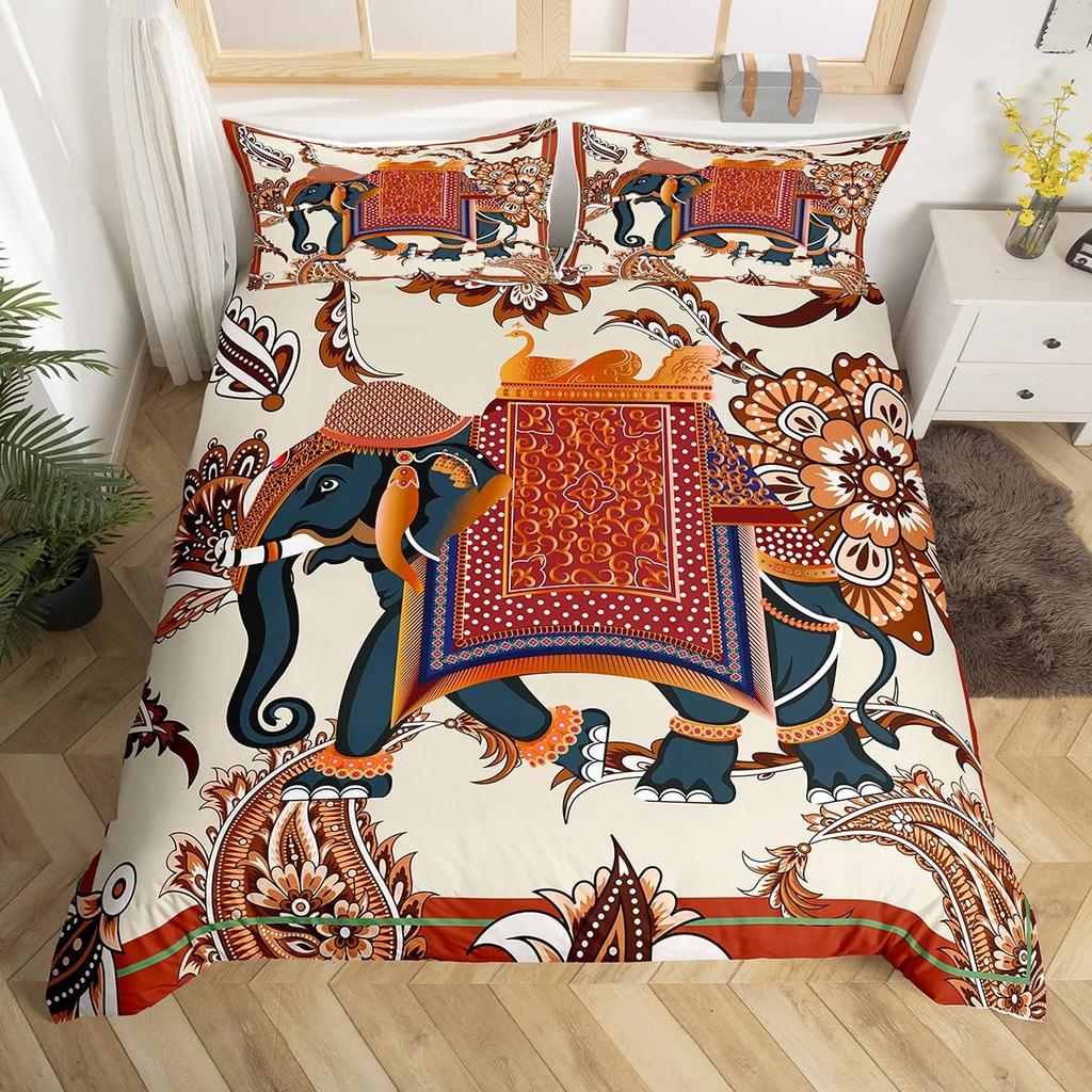 Tribal Ethnic Elephant Duvet Cover Exotic Style Bedding Set Boho Mandala Flower Paisley Quilt Cover Polyester Comforter Cover
