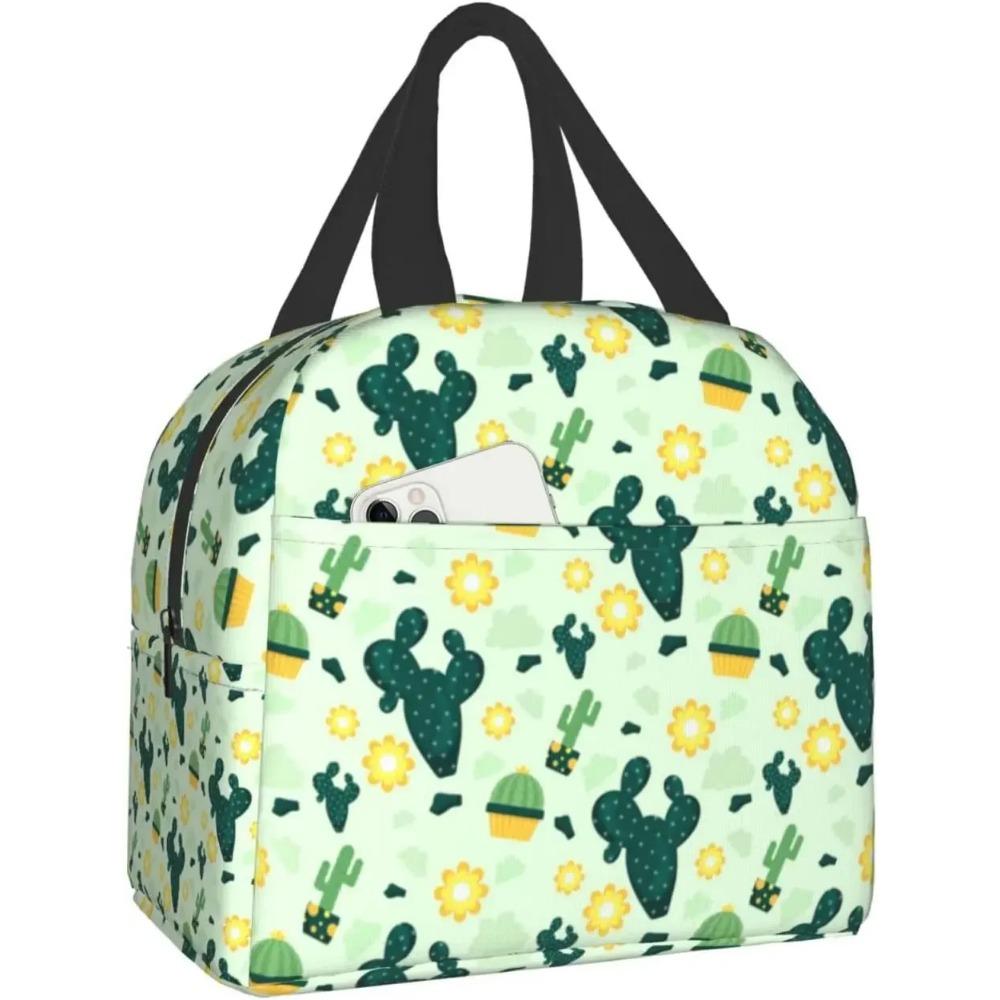 Ланч-бокс с принтом кактусов Каваи Маленький Изолированный Сумка для ланча с кактусами Многоразовая Сумка для еды Контейнеры для ланча Сумки для женщин мужчин