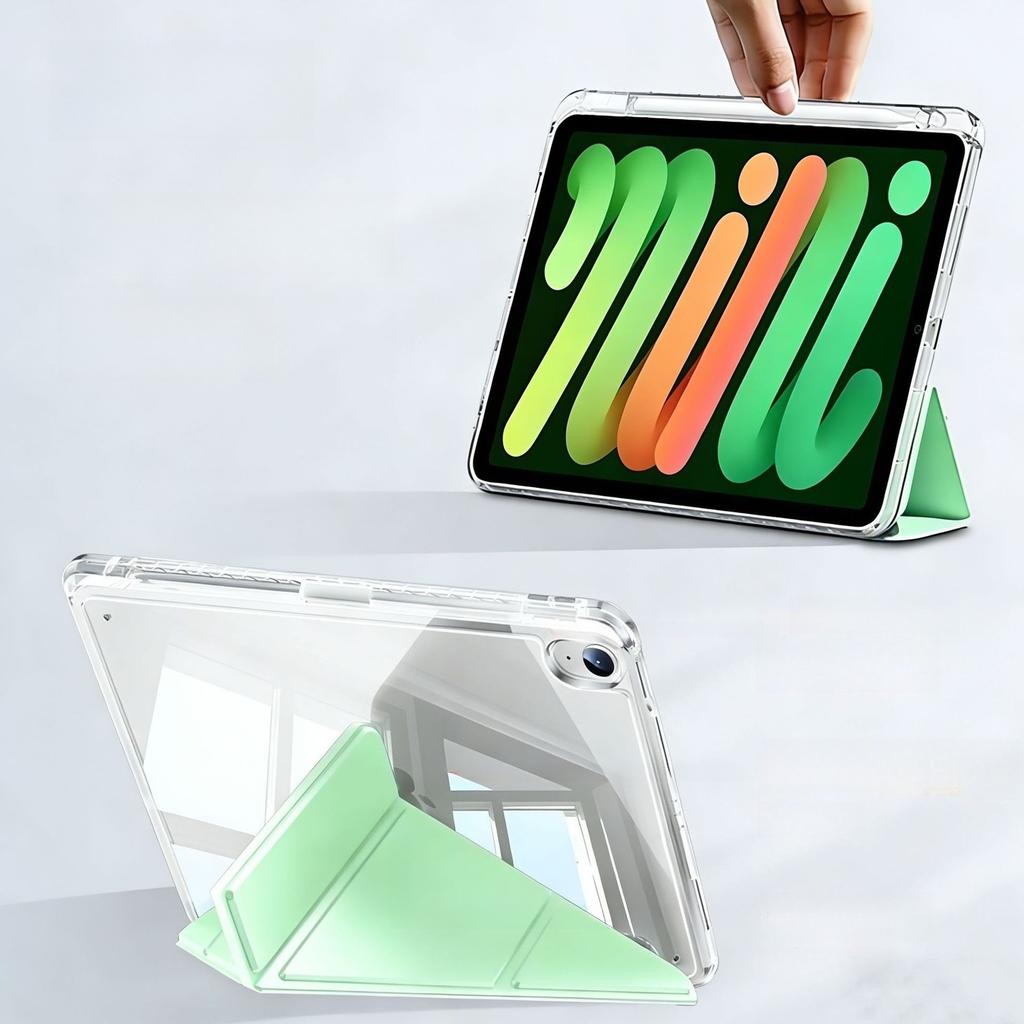 For iPad Mini 7 A17 Pro Case 2024 with Pencil Holder iPad Mini 6 2021 8.3inch Tri+Y-fold Stand Acrylic Back Cover Tablet Cases