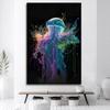 Abstract Colorful Splash Jellyfish Canvas Painting Magic Sealife Posters and Prints for Living Room Porch Wall Decor NO Frame