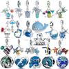 Стерлингового серебра 925 пробы, океан, летний стиль, висячие черепахи, морская звезда, осьминог, бусины с дельфинами, подвески, подходят для оригинального браслета, ювелирные изделия