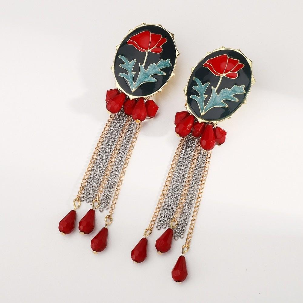 Personalized Enamel Flower Earrings Flower Button Multi-layer Tassel Earrings Jewelry Gifts