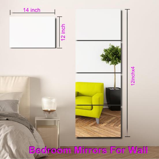 4Pcs Full Length Mirror Tile Sticker Self Adhesive Easy To Install Waterproof Removable Large Full Body Mirror Set