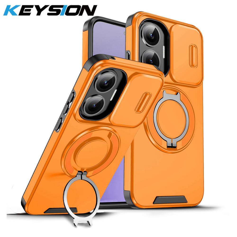 KEYSION Чехол-подставка с кольцом 360° для телефона Xiaomi POCO F7 со сдвижной защитой камеры, магнитная противоударная накладка для Redmi Turbo 4 Pro