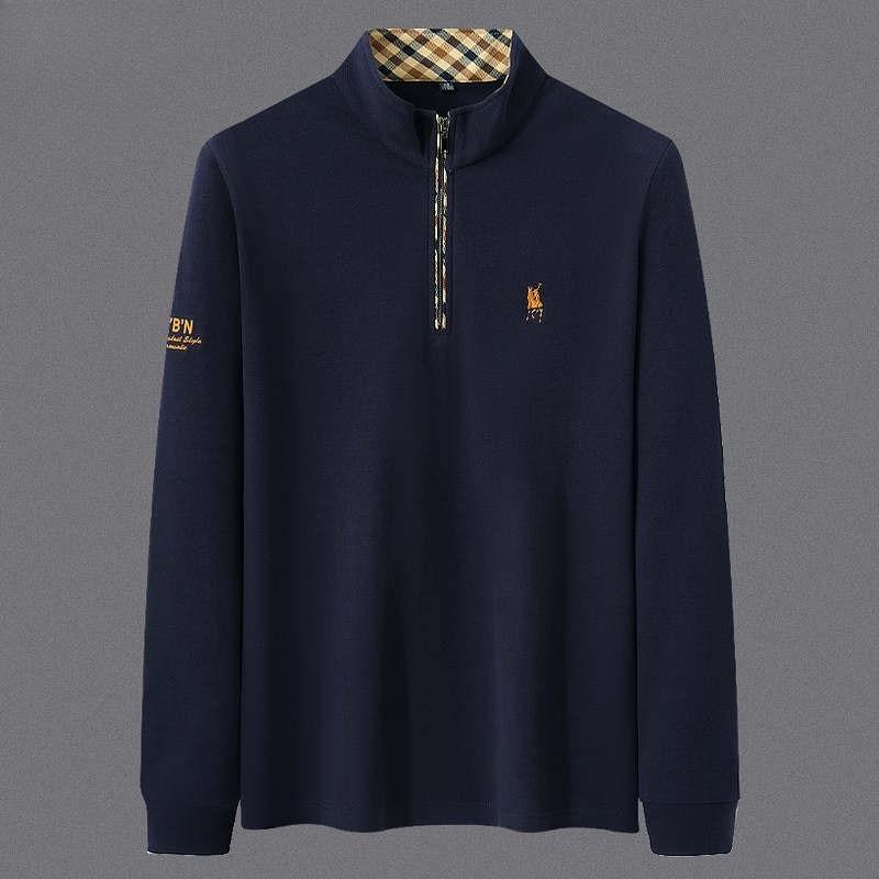 Trend Hub Футболка мужская с длинным рукавом из 100% хлопка премиум-класса, модная вышивка, поло в стиле casual для спорта