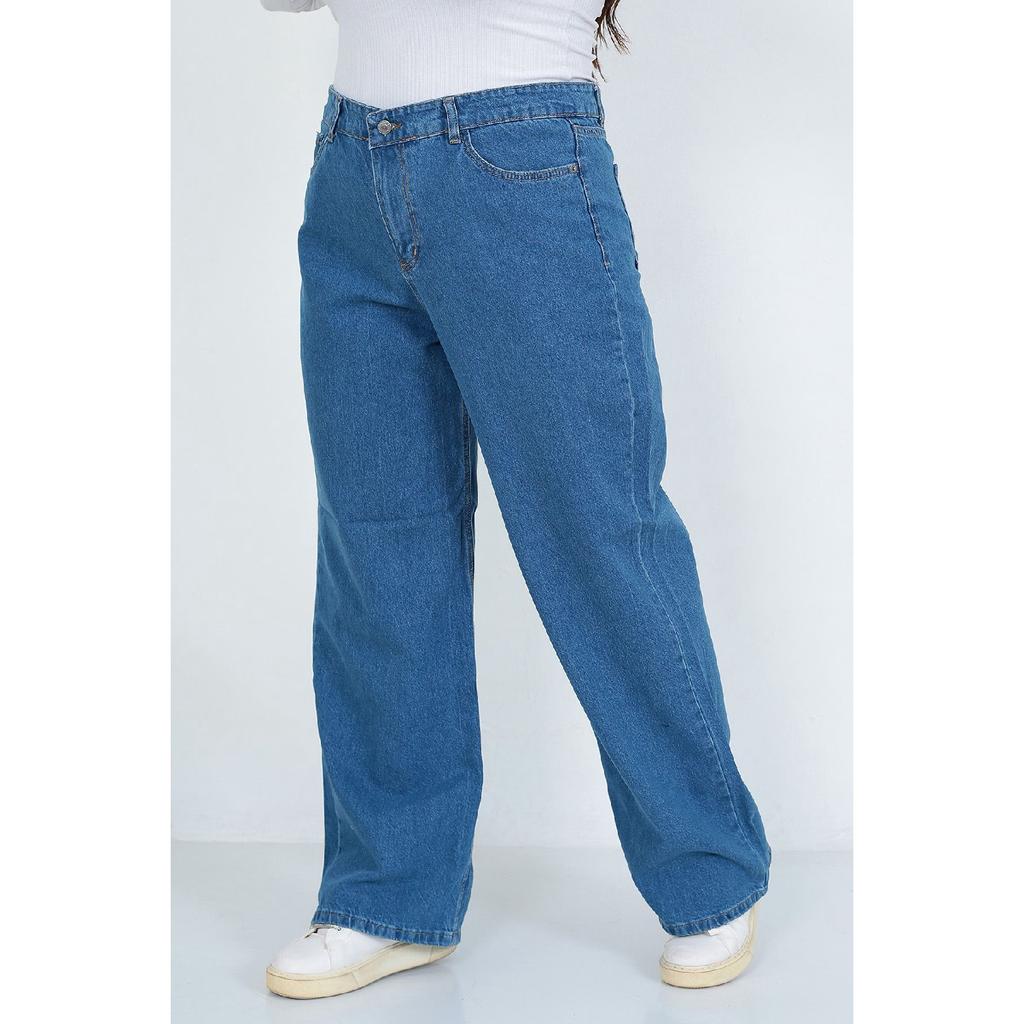 Женские синие свободные широкие джинсы-палаццо большого размера