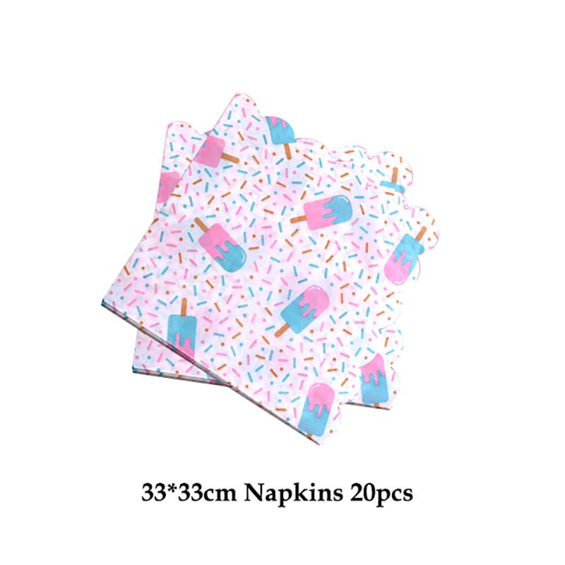 Мороженое День рождения Украшения Детские игрушки Baby Shower Одноразовая посуда Бумажные тарелки Стаканы Воздушные шары Флаги Товары для вечеринок