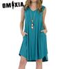Женская мода лето весна однотонный принт без рукавов с v-образным вырезом и высокой талией повседневные платья