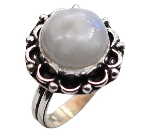 Moonstone Natural Gemstone Antique Silver Plated Ring US Size-8.75 A 761