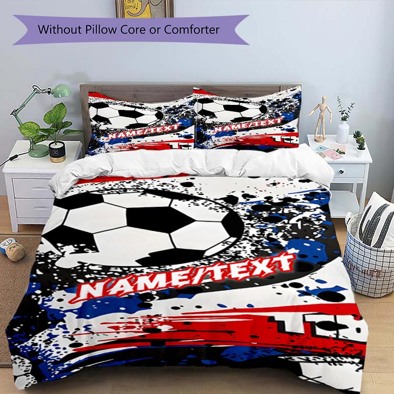 3PC Custom Name Soccer Ball Graffiti Art Bedding Set Duvet Cover Closure Includes 1 Duvet Cover & 2 Pillowcases for Bedroom