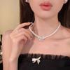 White Faux Pearl Choker Imitation Pearls Beaded Necklace with Cubic Zirconia Bow Wedding Jewelry for Women