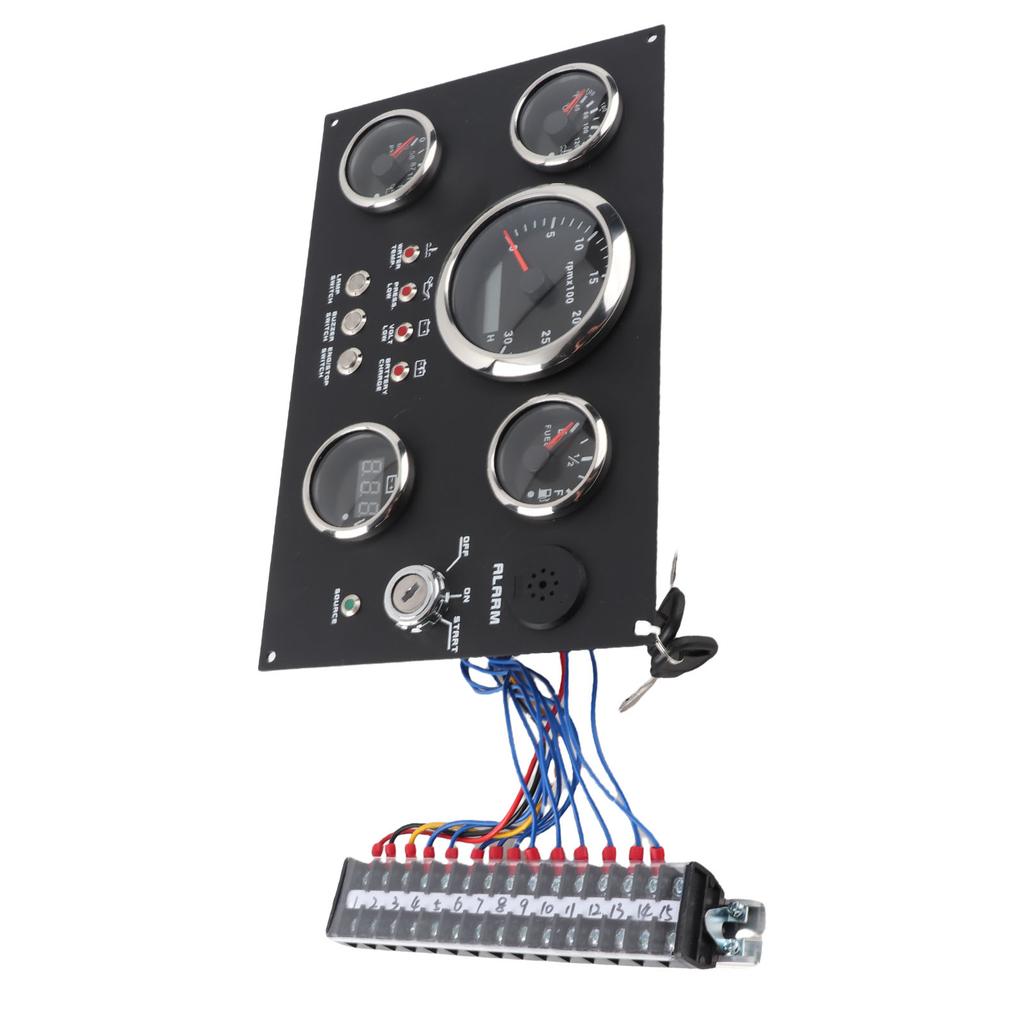 5 Gauge Set Instrument Panel Red LED 12 24V 85mm Tachometer Fuel Level Water Temperature Oil Pressure Volt Gauge