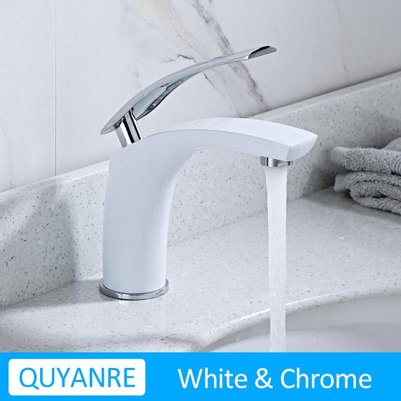 Quyanre Белый Черный Латунный Смеситель Для Раковины Смеситель Для Ванной Комнаты Холодной и Горячей Воды Однорычажный Водопроводный Кран Для Раковины Водопад