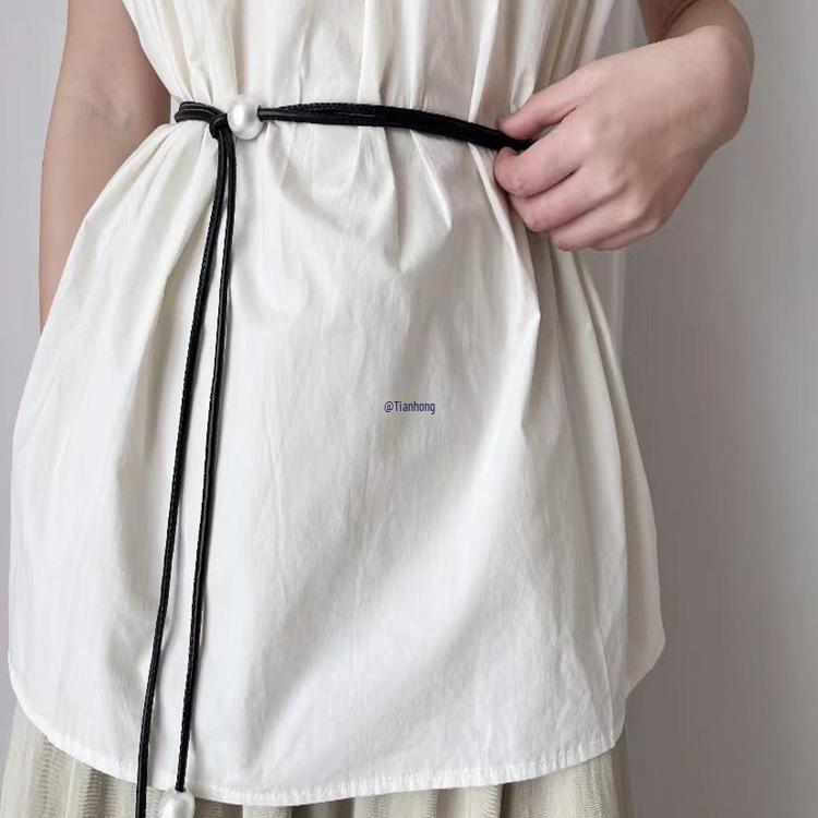 Летний жемчужный тонкий пояс-веревка для платьев – женский модный аксессуар в простом стиле