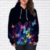 Womens Fashion Pink Patterned Butterfly Print Loose Hoodie Tops Blouse Sweatshirt Casual Long Sleeve Pullover Tops