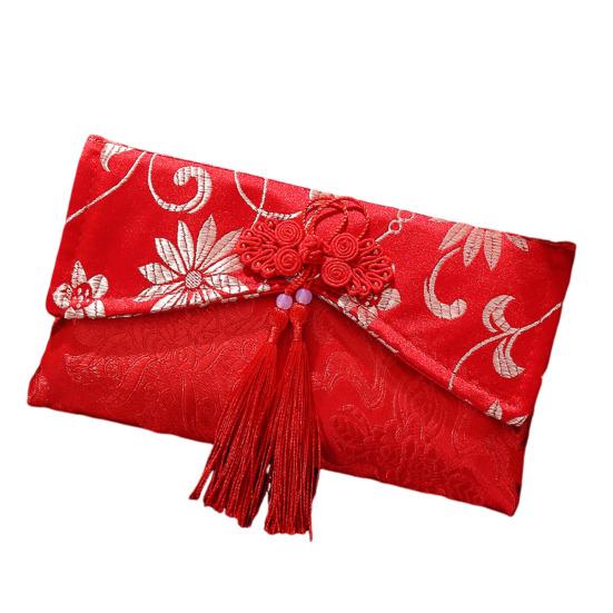 Chinese Red Envelope Embroidered Satin Cash Envelope Lucky Money Envelope Pocket for Wedding Spring Festival Banknotes Gift