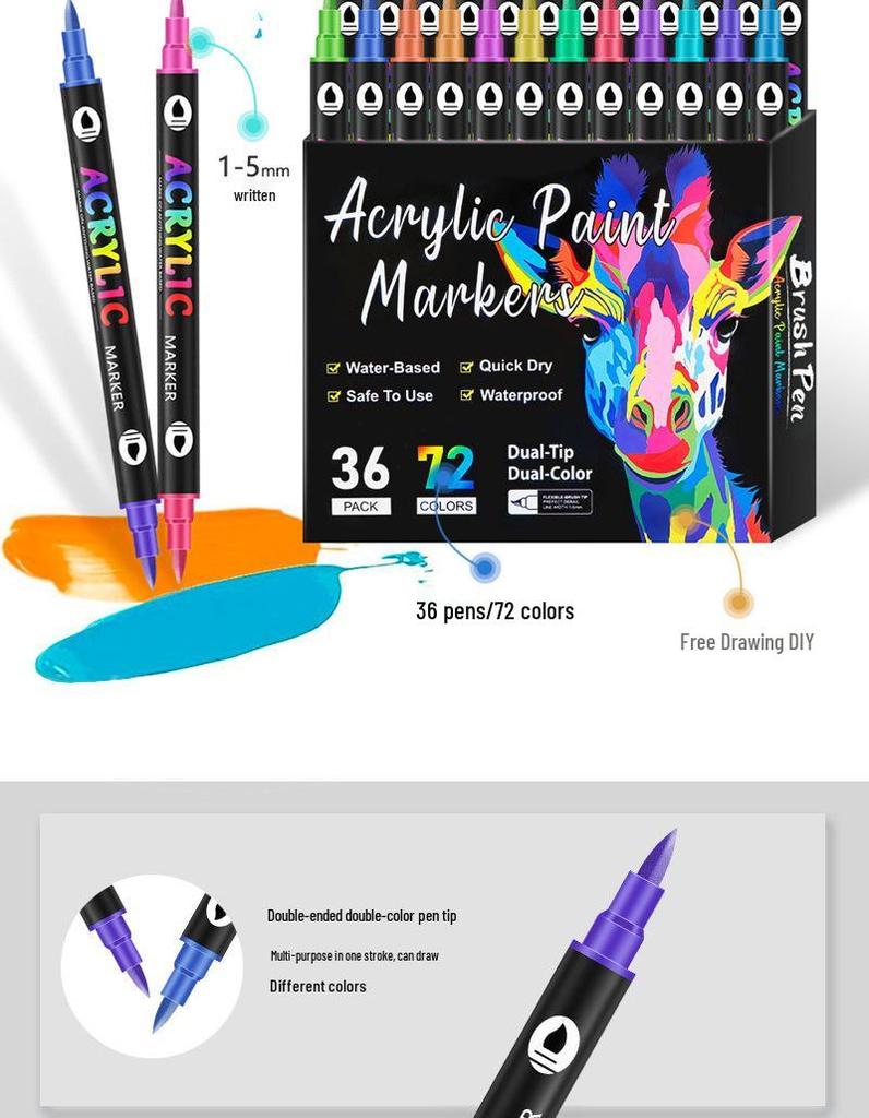 36-Color Dual-Tip Water-Based Acrylic Marker Set for DIY Graffiti